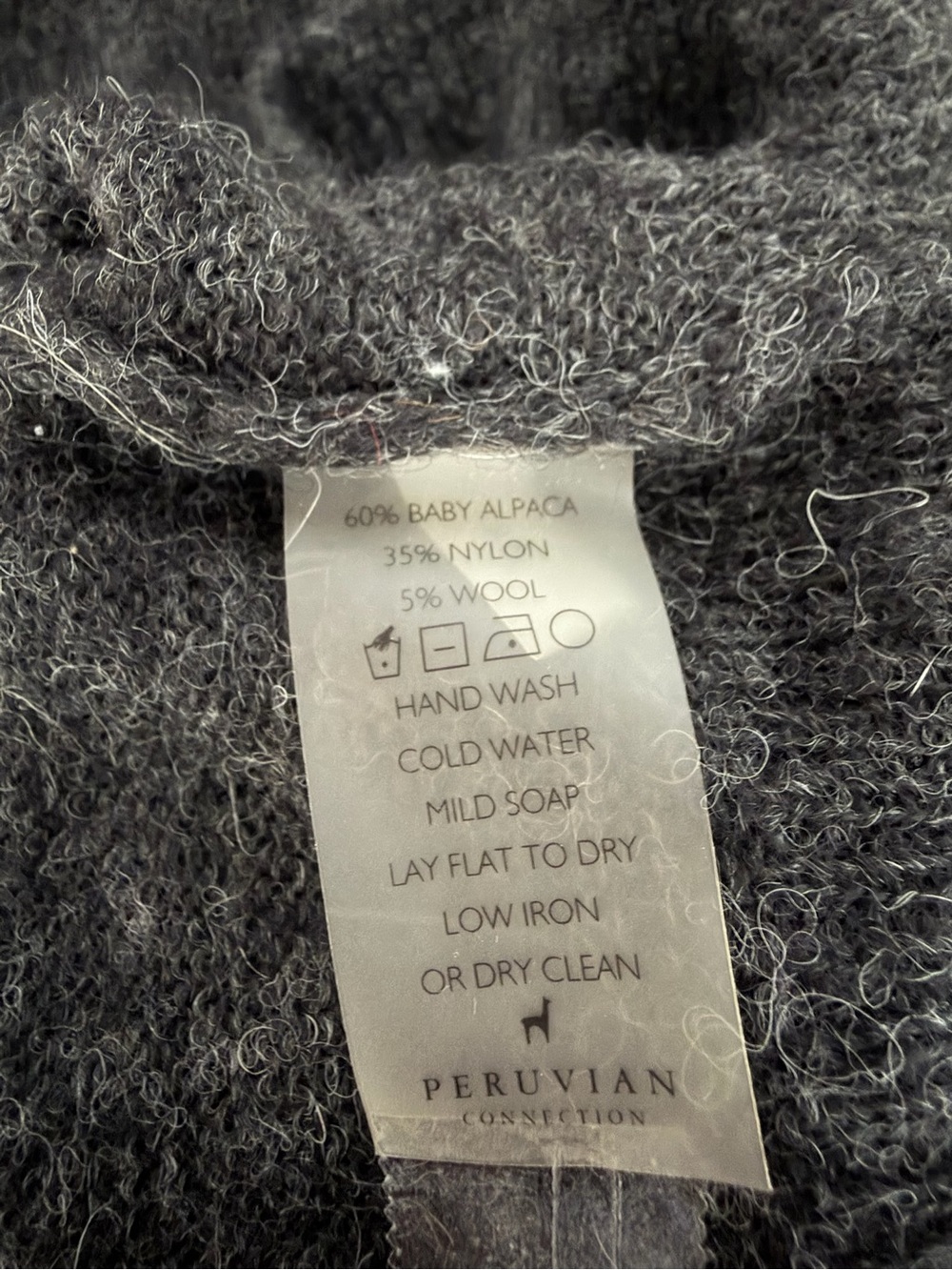 Peruvian Connection Baby Alpaca Blend Fuzzy V-Neck Sweater Gray 8296 - Picture 7 of 9